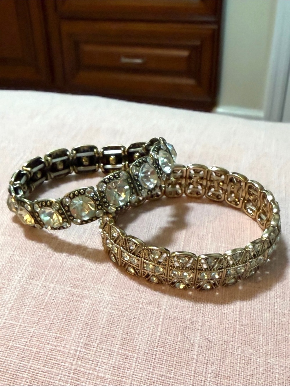 B2G1 FREE Gold Tone Rhinestone Crystal Stretch Bracelet Set Vintage Style